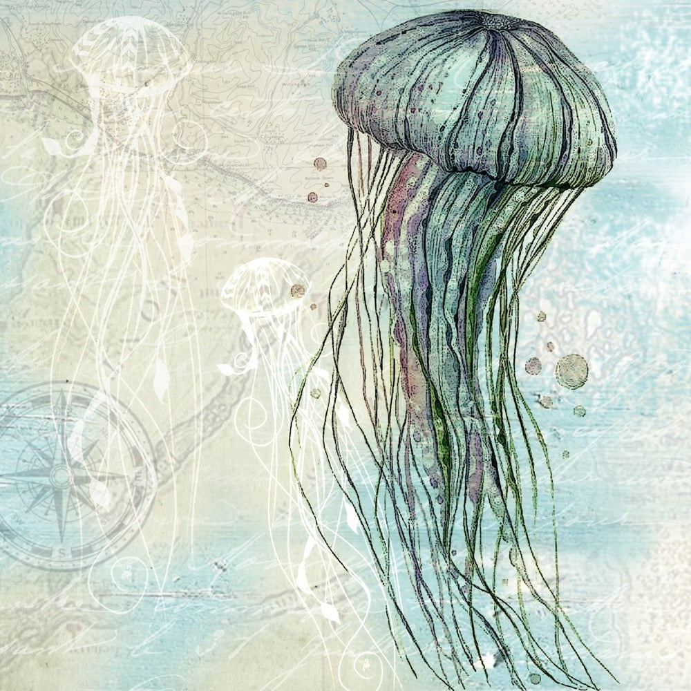 Coasters, Marble, Jellyfish, Printed Art