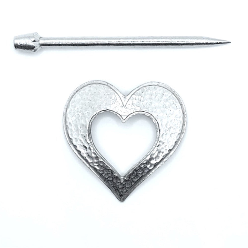Shawl Pin, Hammered Heart, Pewter, Textured
