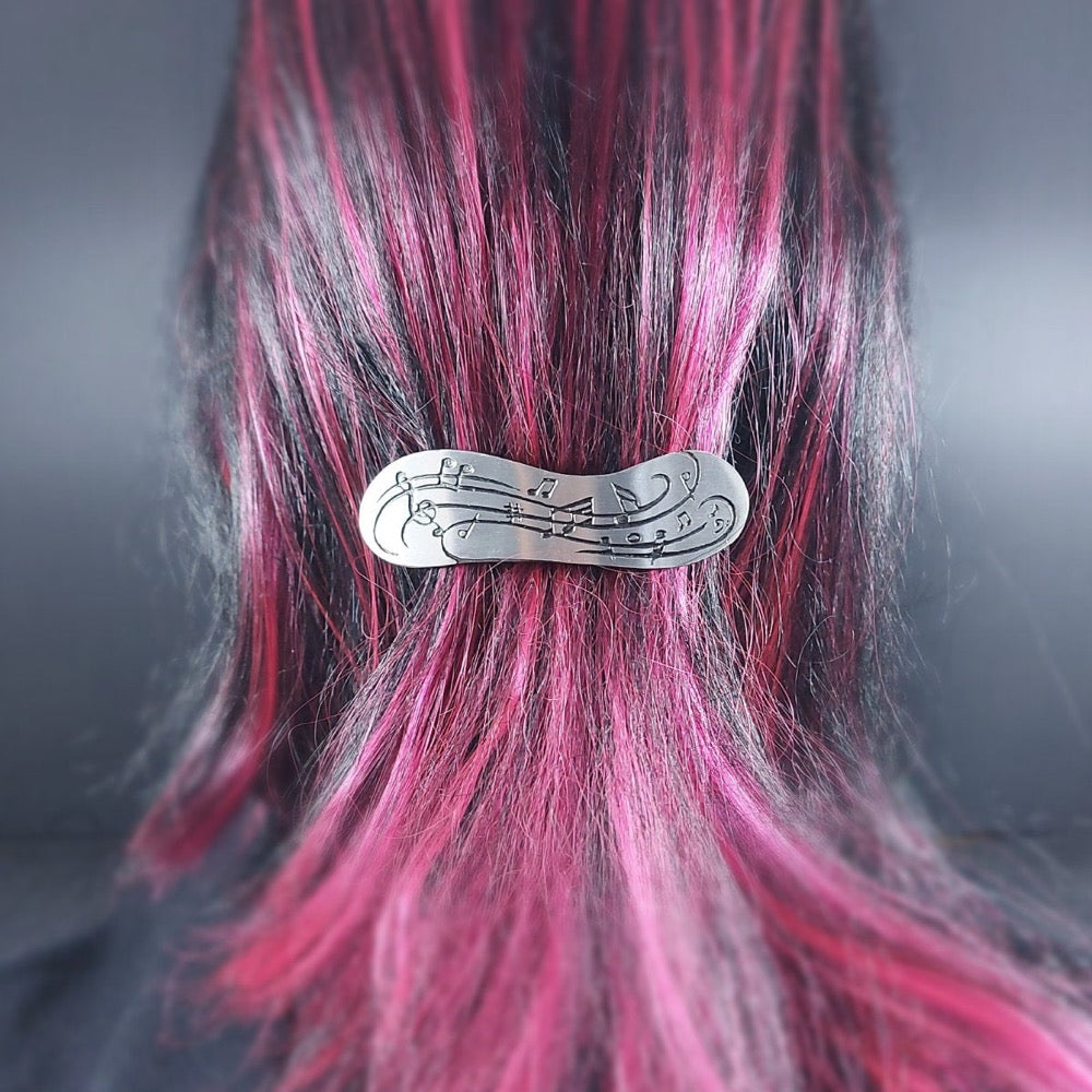 Barrette, Music, Pewter, French Back Clip