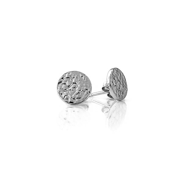 Earrings, Round Stud, Sol, Textured, Sterling Silver, Sparkle
