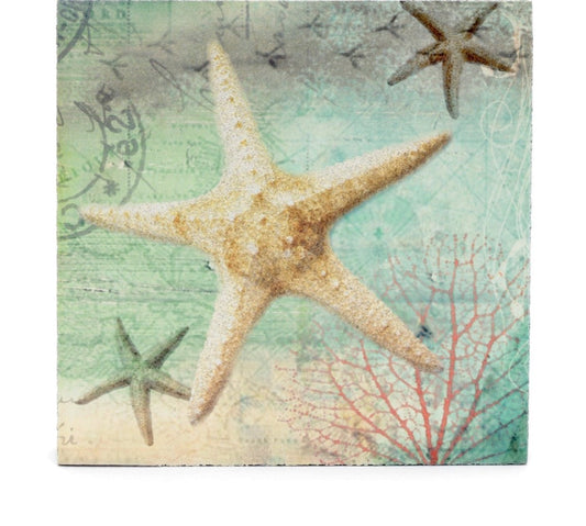 Coasters, Marble, Star Fish, Printed Art