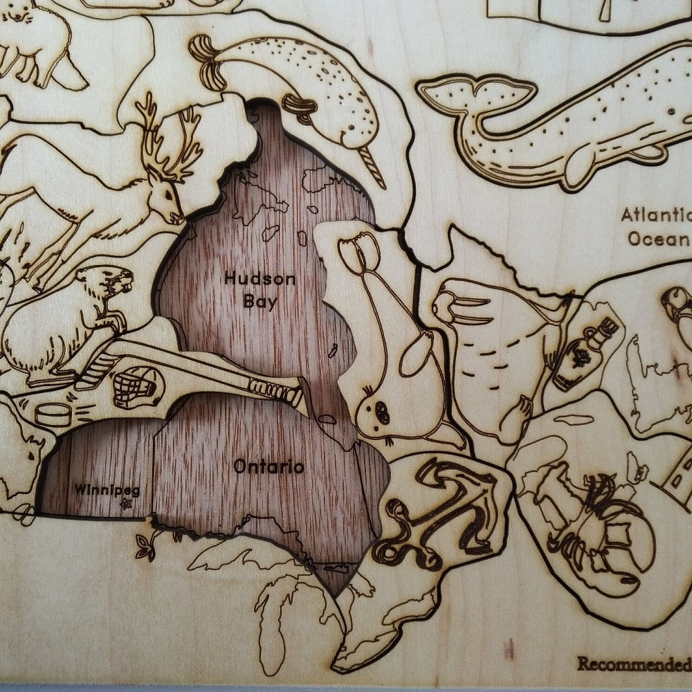 Wooden Puzzle, Map of Canada, Native Animals, Geography, Kids