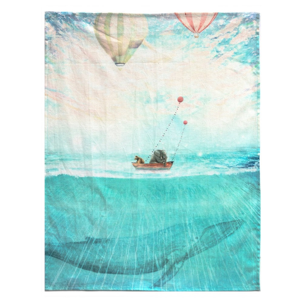 Tea Towels, Adrift, Elephant and Bear in a Boat, Cotton, POS