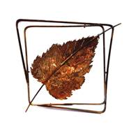 Wall Sculpture, Birch Leaf Frame, Steel, Rust Patina, Hand-cut and Bent, Hammered