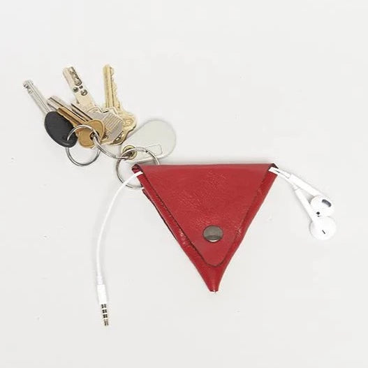 Key Chain, Triangle, Genuine Leather, Key Fob, Earbud Holder (+ Options)